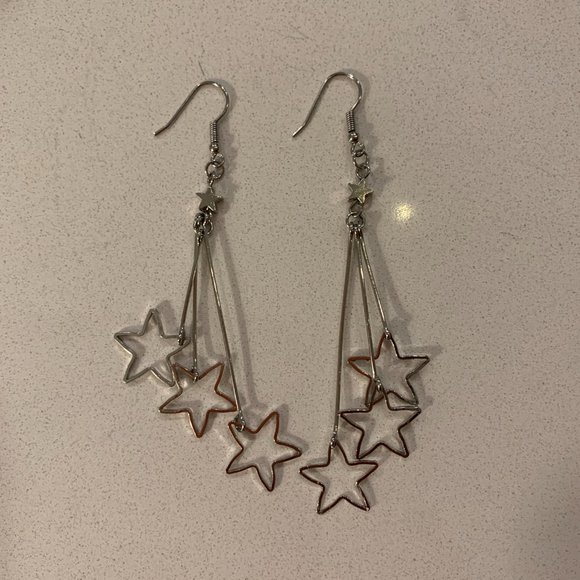 Silver Star Dangle Earrings - Picture 2 of 2